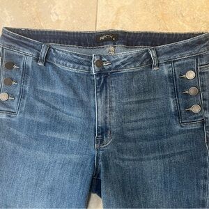 APNY High-Rise Ankle Jeans in Medium Blue with Button-Accent